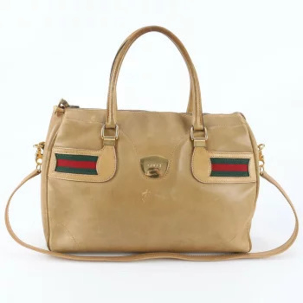 Gucci Sherry Leather Boston Bag Business Trip Travel Tote Crossbody Bag Brown